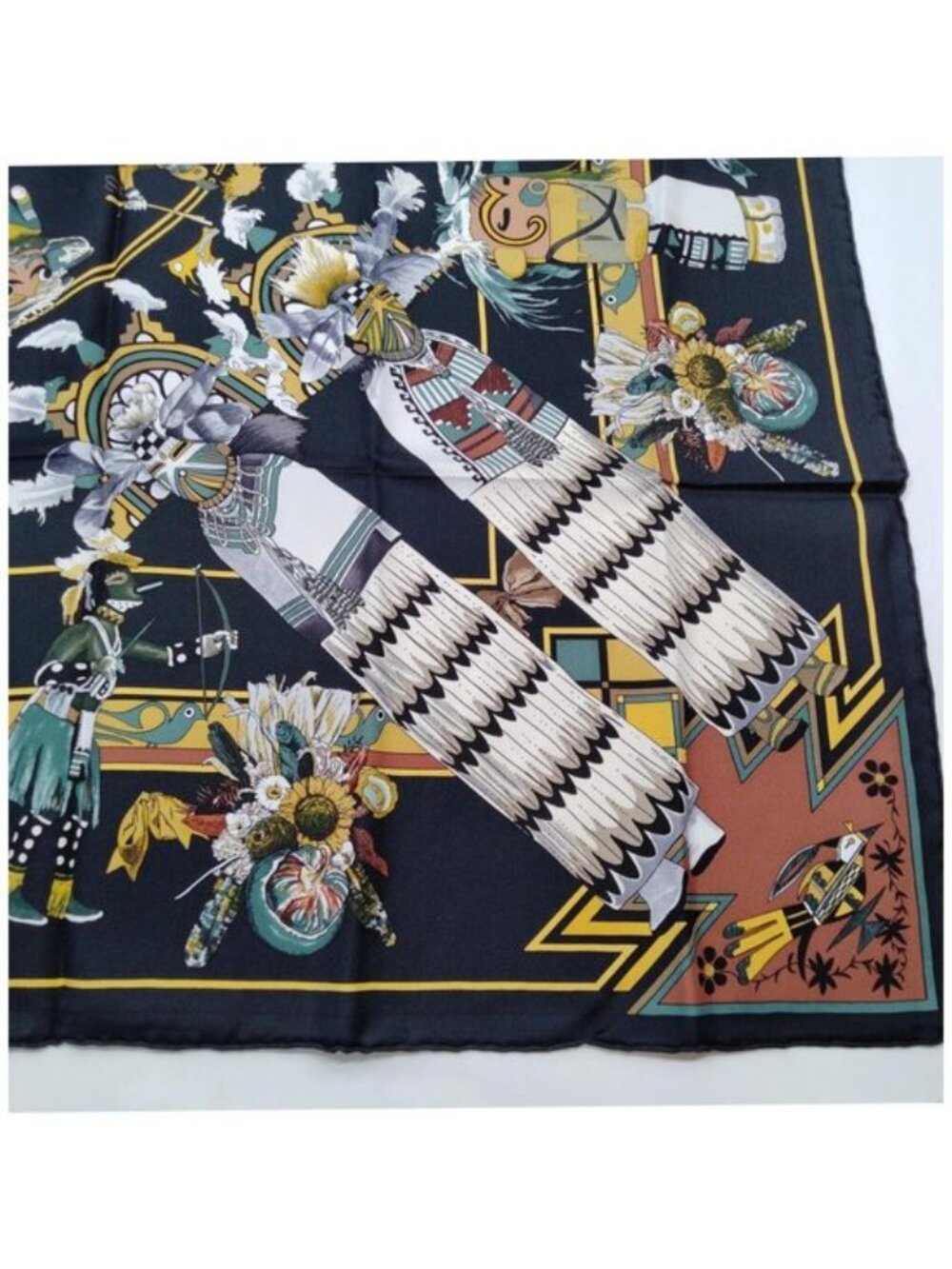 Hermes Kachinas Kermit Oliver Carré 90 Scarf Black Multicolor Silk - Picture 8 of 10